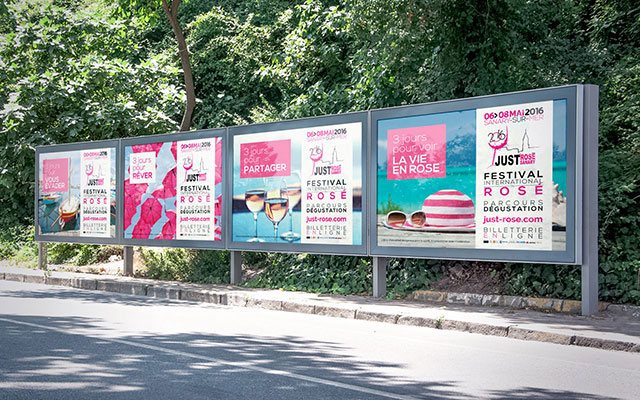 Campagne d'affichage Just'Rosé - Série de 4 affiches délinées en 4x3, abribus et tirages papiers